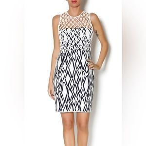 Diane VON FURSTENBERG white/navy Leonora mesh detail cocktail dress size 10